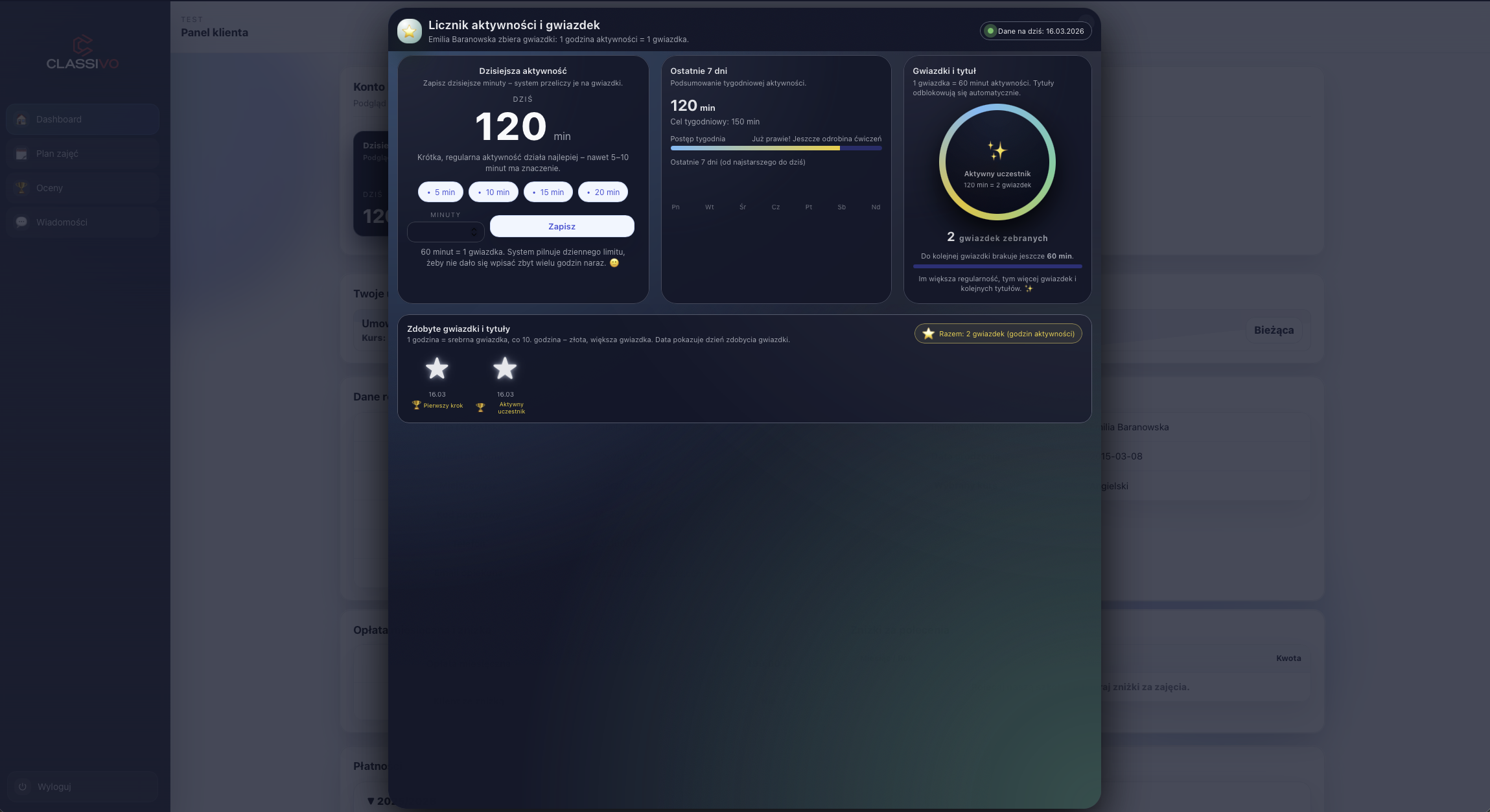 Licznik praktyk i grywalność w systemie Tuntievo